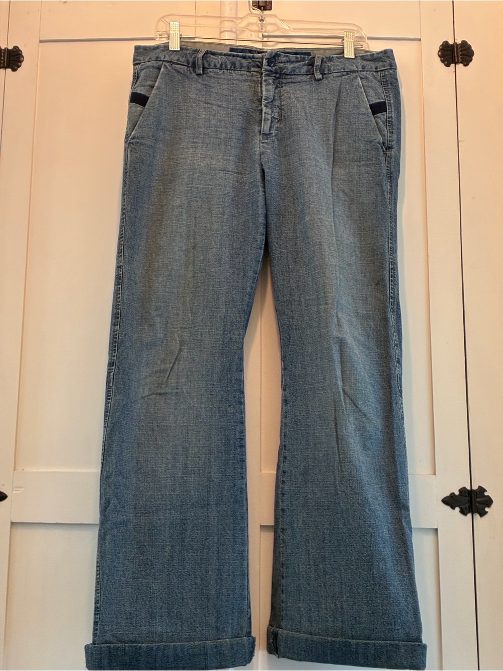 Marithe Francois Girbaud Light Blue Wide-Leg CuffedJeans Lots of Cool Details 31